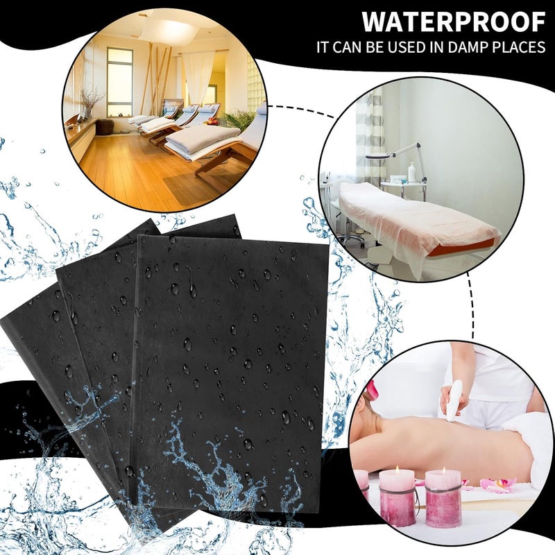 Breling 100 Pcs 31.5 x 71 Inch Disposable Bed Sheets Oil-proof PE Film Massage Table Sheets Non-woven Fabric Spa Waterproof Bed Cover Breathable for Beauty Salon Hotels Tattoo Waxing(Black) - Image 2